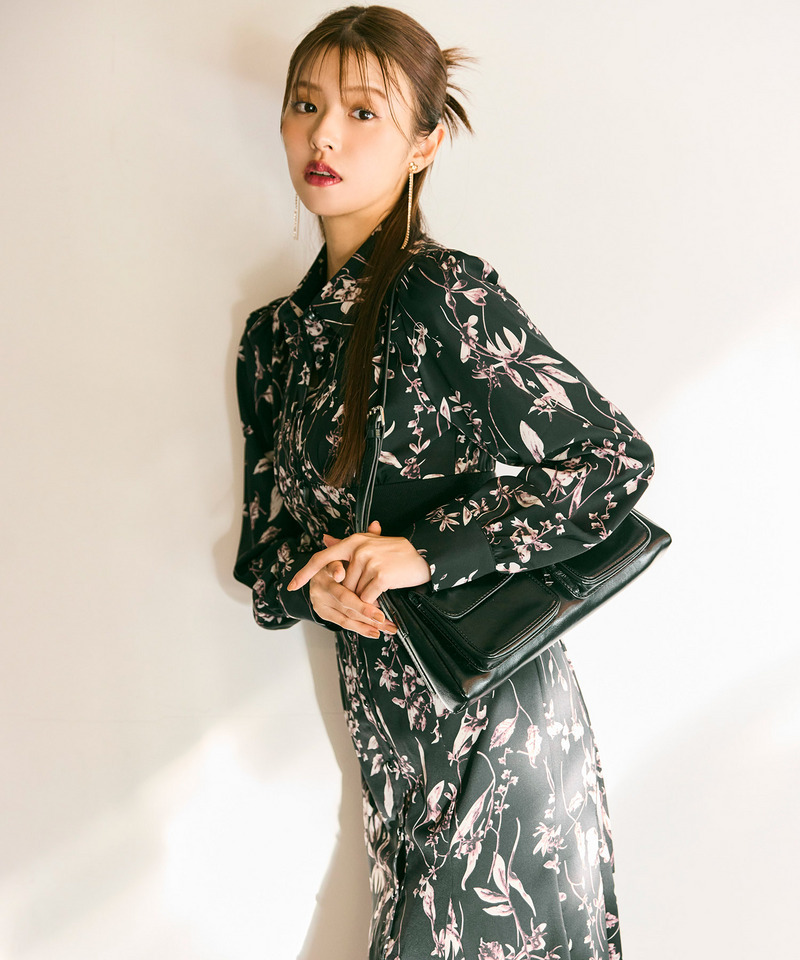 フラワープリントコルセット風シャツワンピース 詳細画像 ブラック 13