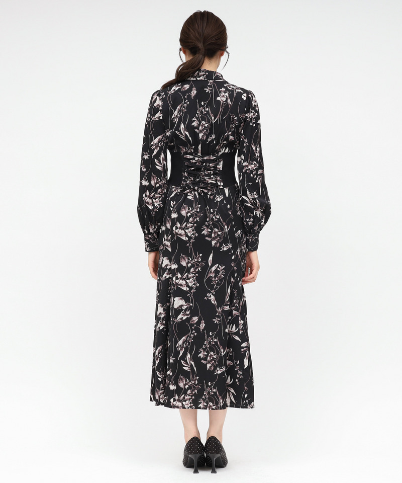 フラワープリントコルセット風シャツワンピース 詳細画像 ブラック 4