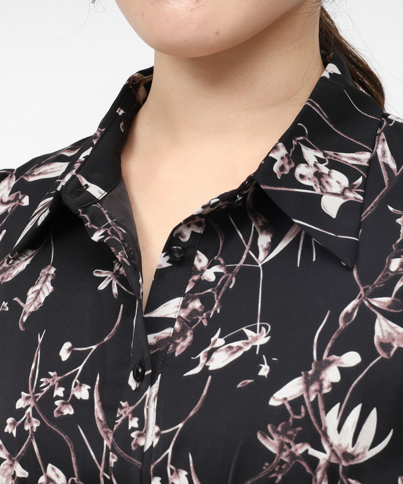 フラワープリントコルセット風シャツワンピース 詳細画像 ブラック 5