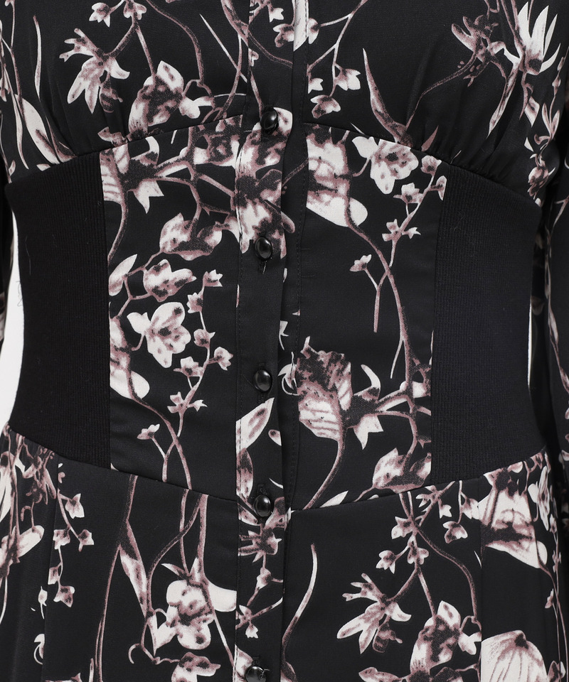 フラワープリントコルセット風シャツワンピース 詳細画像 ブラック 6