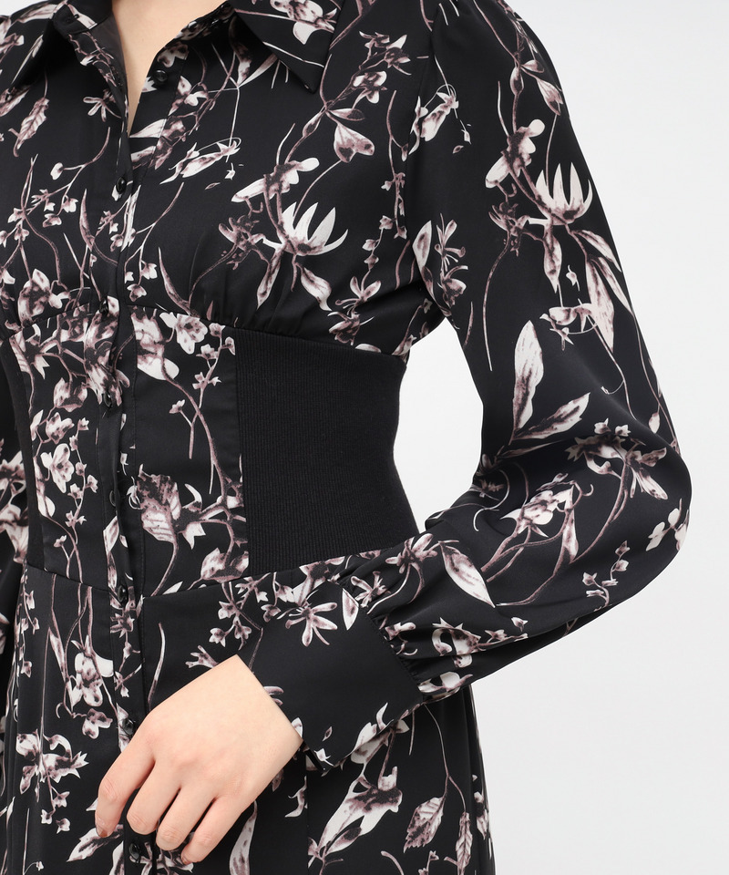 フラワープリントコルセット風シャツワンピース 詳細画像 ブラック 7