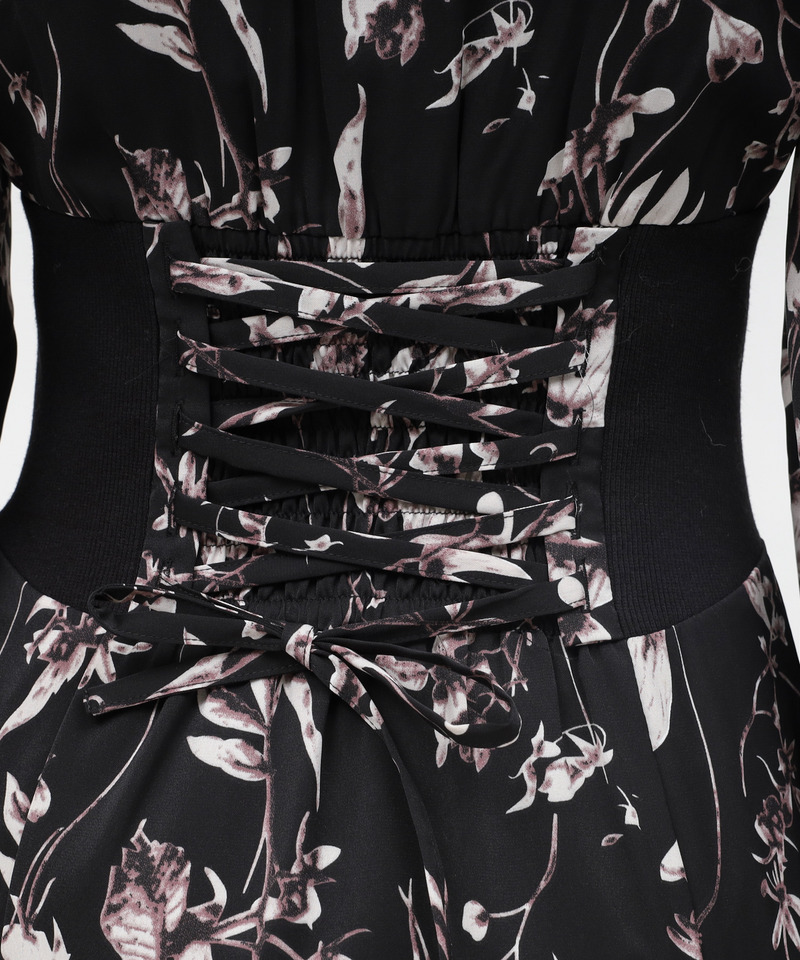 フラワープリントコルセット風シャツワンピース 詳細画像 ブラック 8