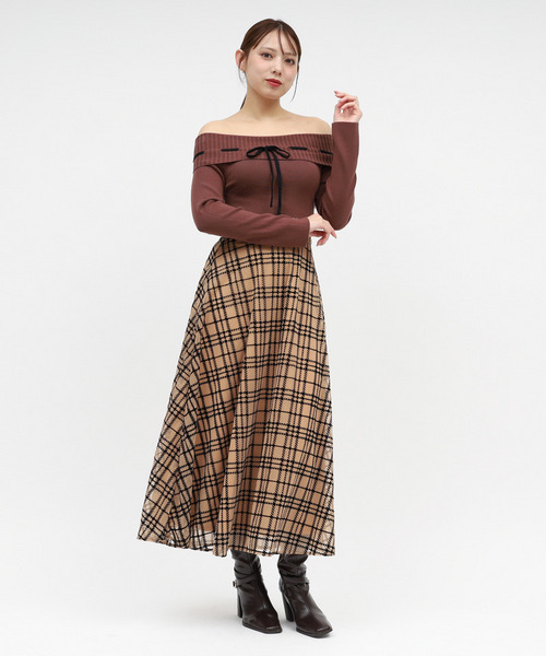 配色リボンフロッキーチェックドッキングワンピース 詳細画像