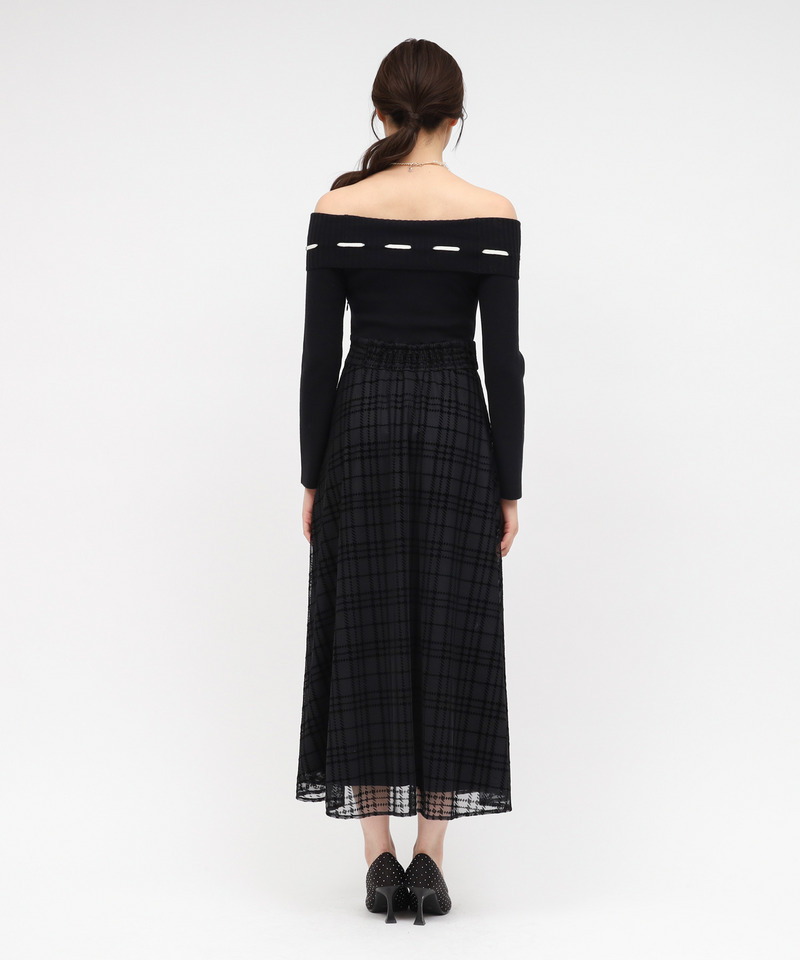 配色リボンフロッキーチェックドッキングワンピース 詳細画像 ブラック 3