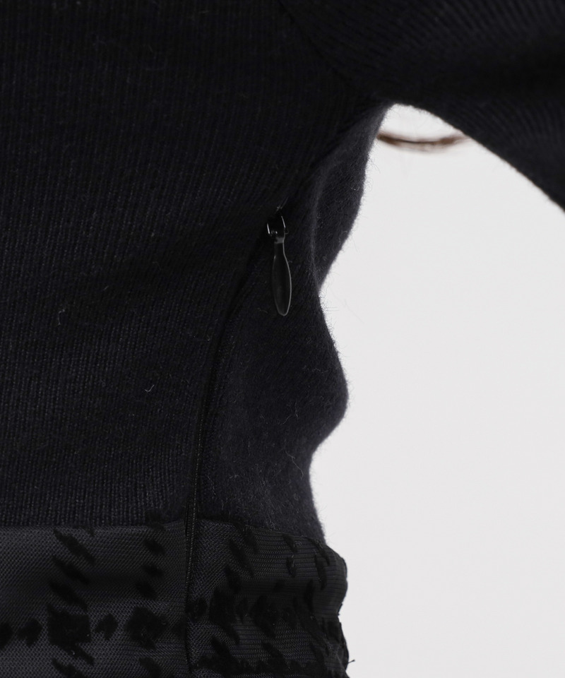 配色リボンフロッキーチェックドッキングワンピース 詳細画像 ブラック 6