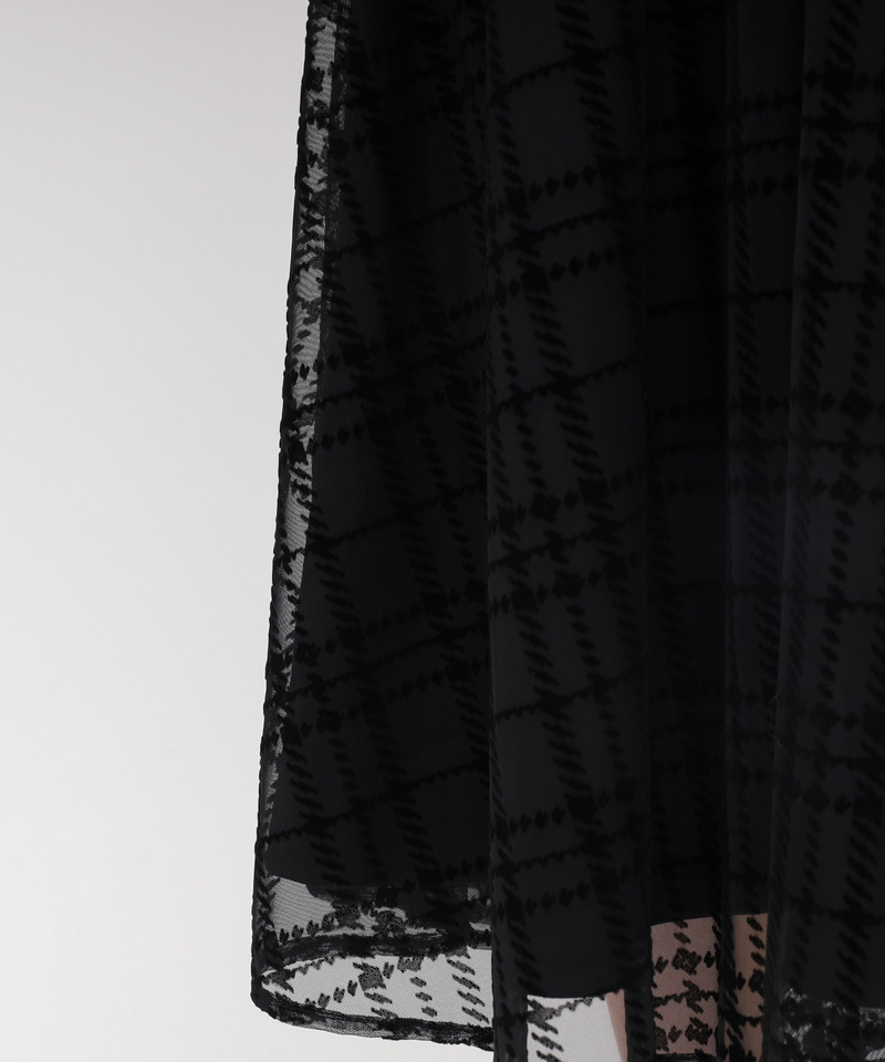 配色リボンフロッキーチェックドッキングワンピース 詳細画像 ブラック 8