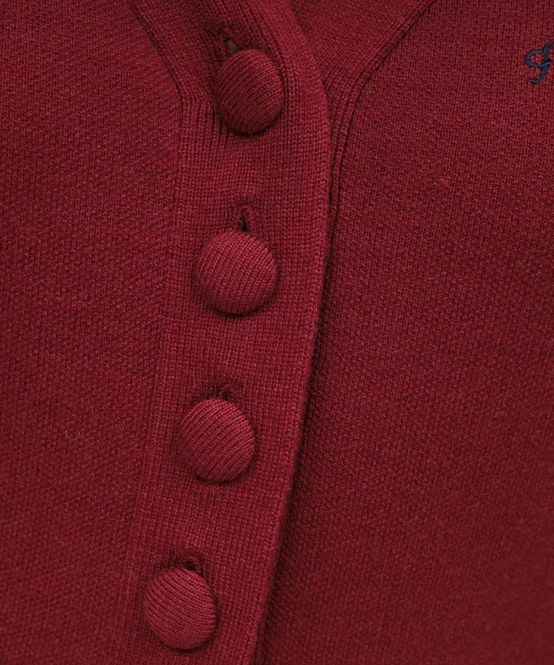 リボン刺しゅうVネックニットカーデトップス 詳細画像 ボルドー 7