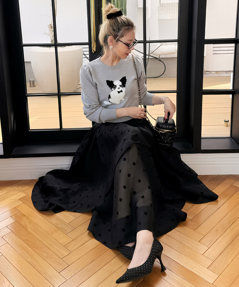 シアードットフレアスカート 詳細画像 ブラック 4