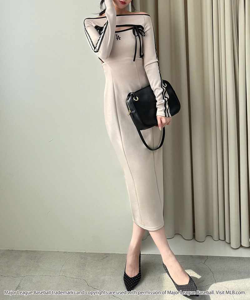 【GirlsAward2025 A/W 村山 彩希様・吉崎 綾様着用】【MLB】配色パイピングカットアウトワンピース 詳細画像 ベージュ 5