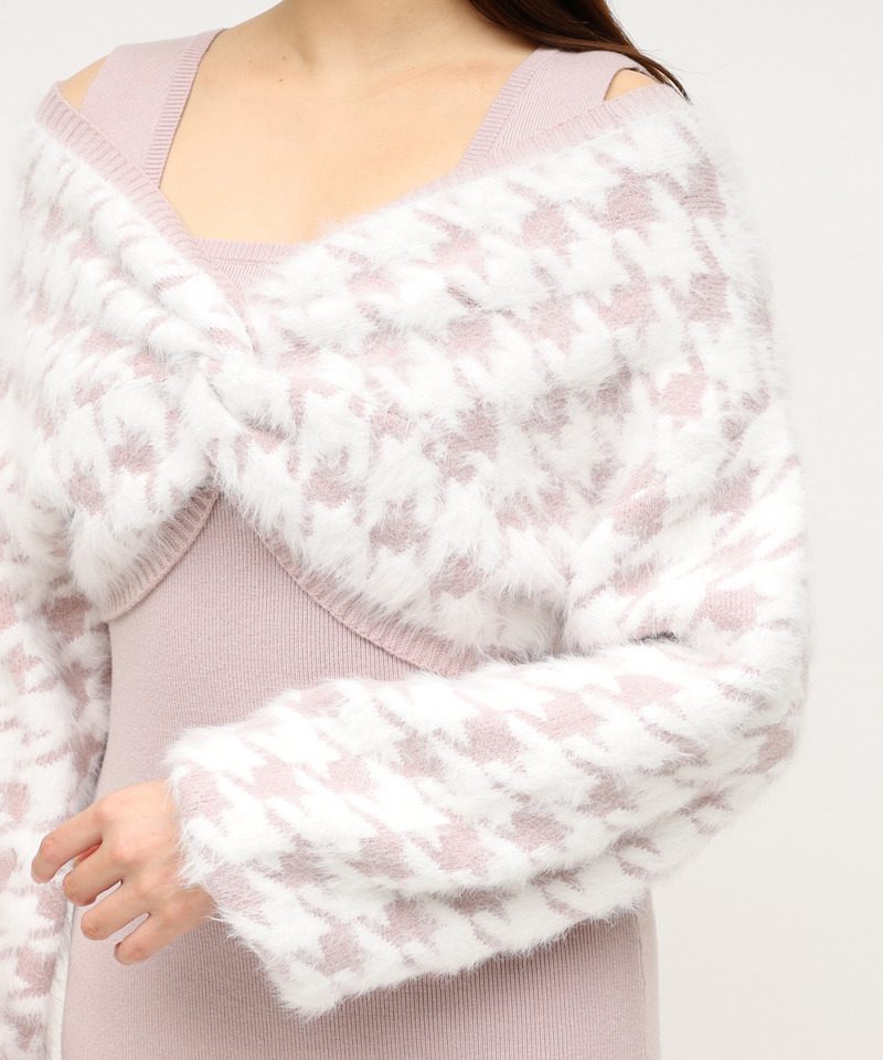 2way千鳥シャギーアンサンブルニットミニワンピース 詳細画像 ピンク 5