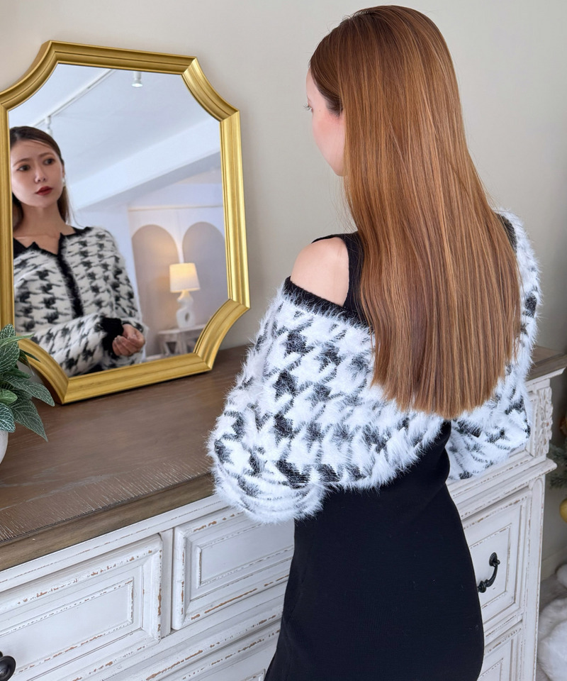 2way千鳥シャギーアンサンブルニットミニワンピース 詳細画像 ブラック 3