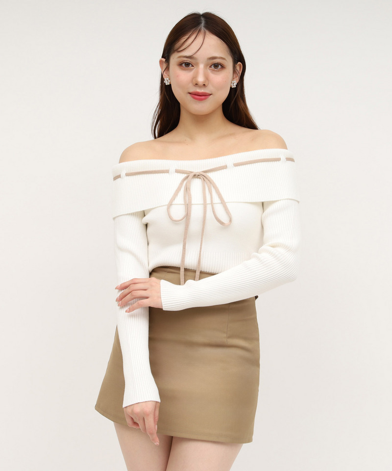 配色オフショルニットトップス 詳細画像 オフホワイト 1