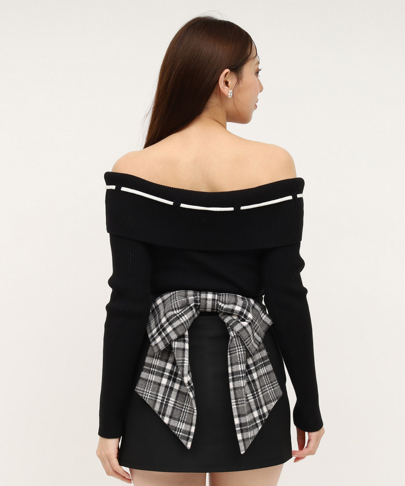 配色オフショルニットトップス 詳細画像 ブラック 3