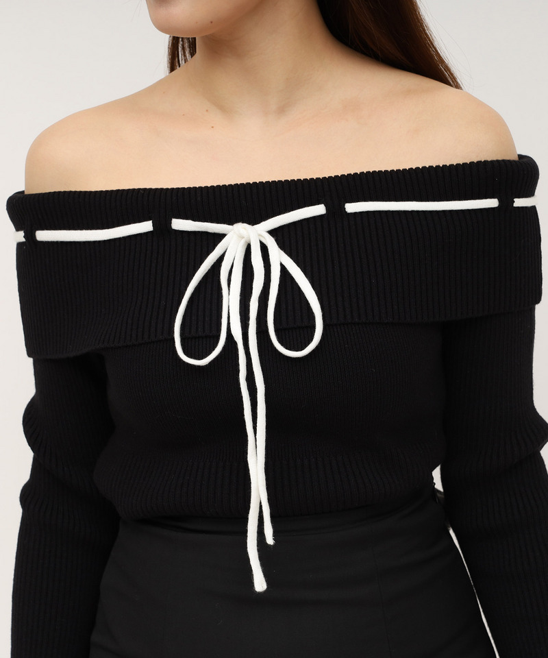 配色オフショルニットトップス 詳細画像 ブラック 4