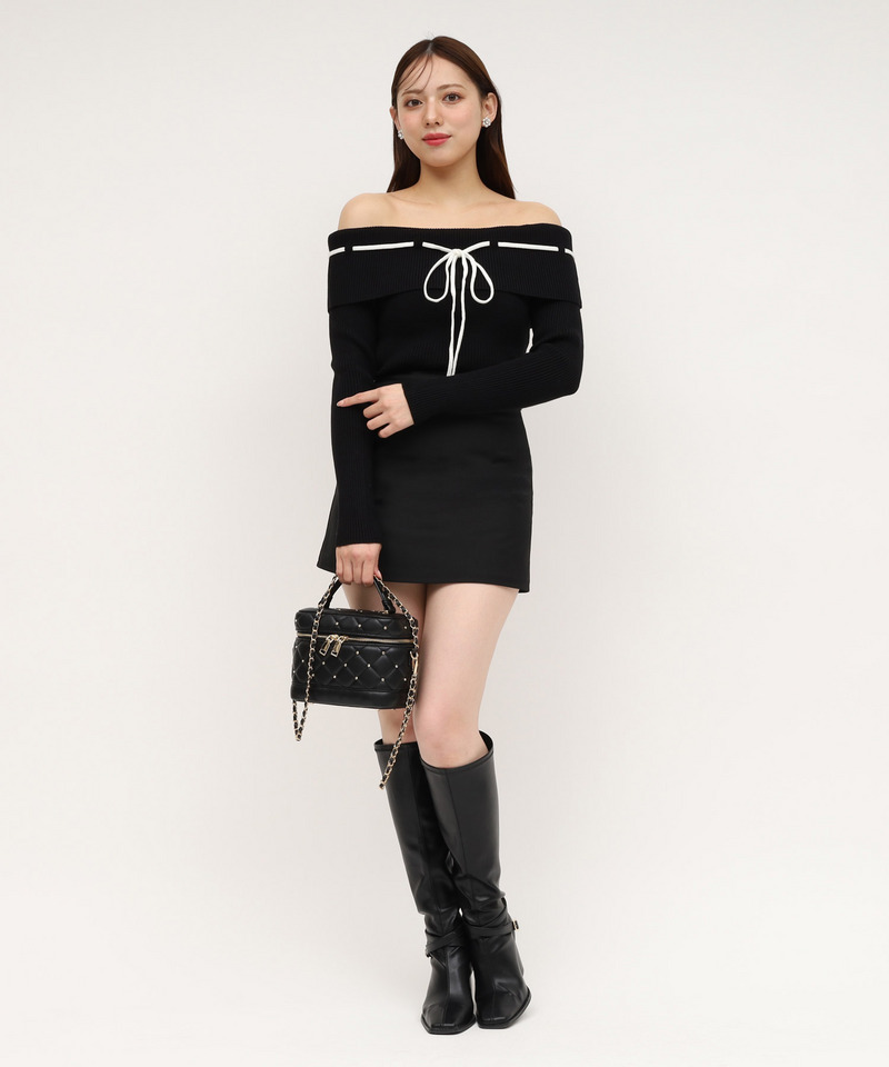 配色オフショルニットトップス 詳細画像 ブラック 8