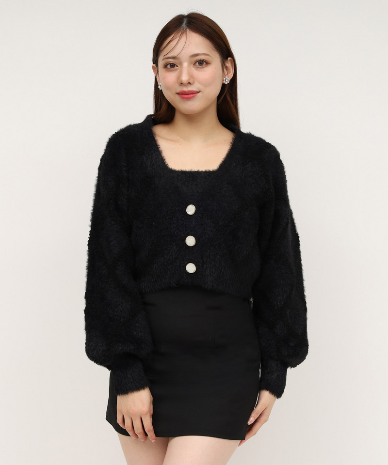 シャギーチェックアンサンブル 詳細画像 ブラック 1