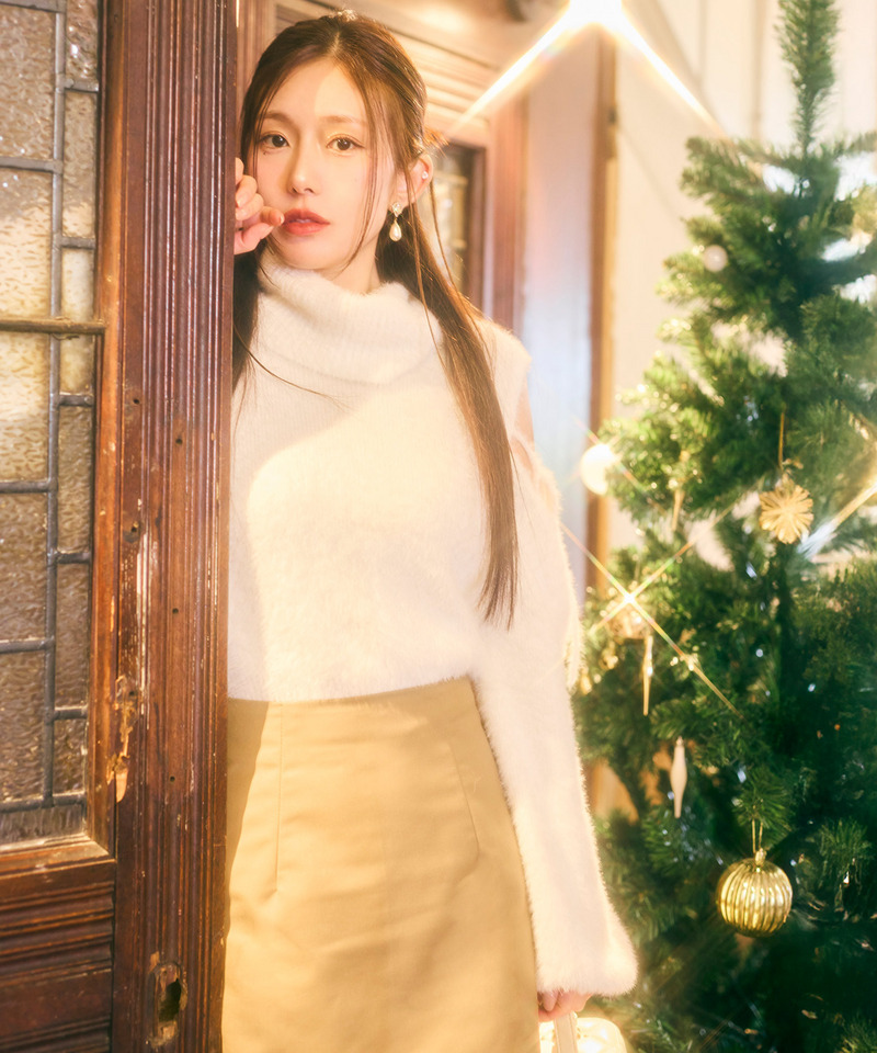 コールドショルダーシャギーニットトップス 詳細画像 オフホワイト 1