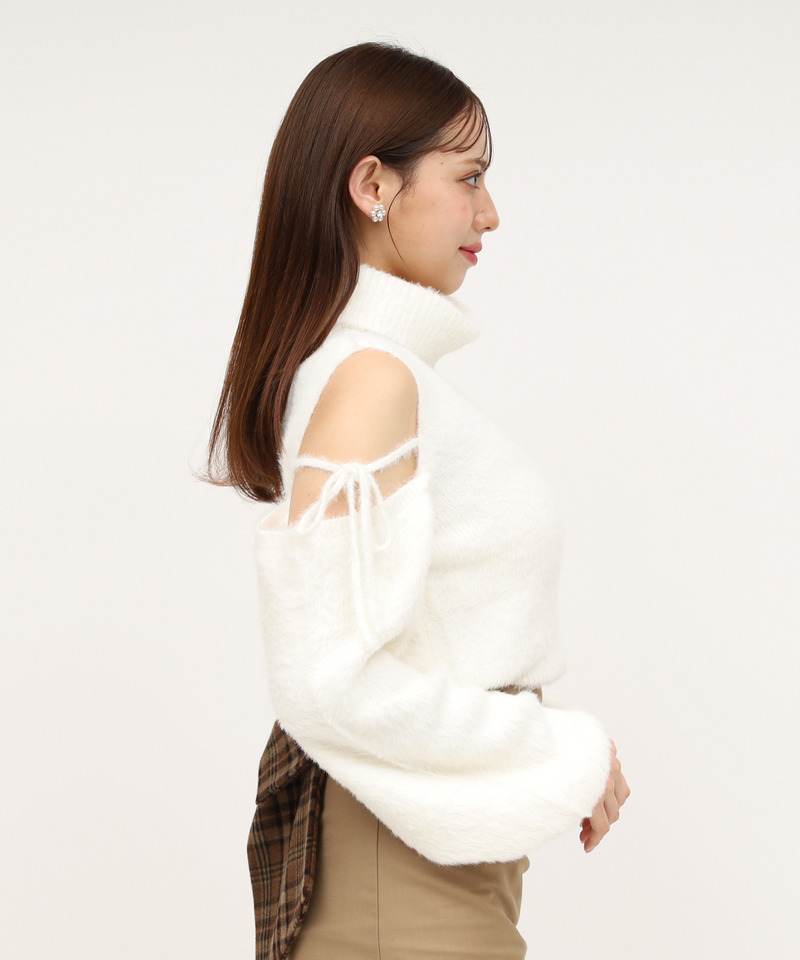コールドショルダーシャギーニットトップス 詳細画像 オフホワイト 3