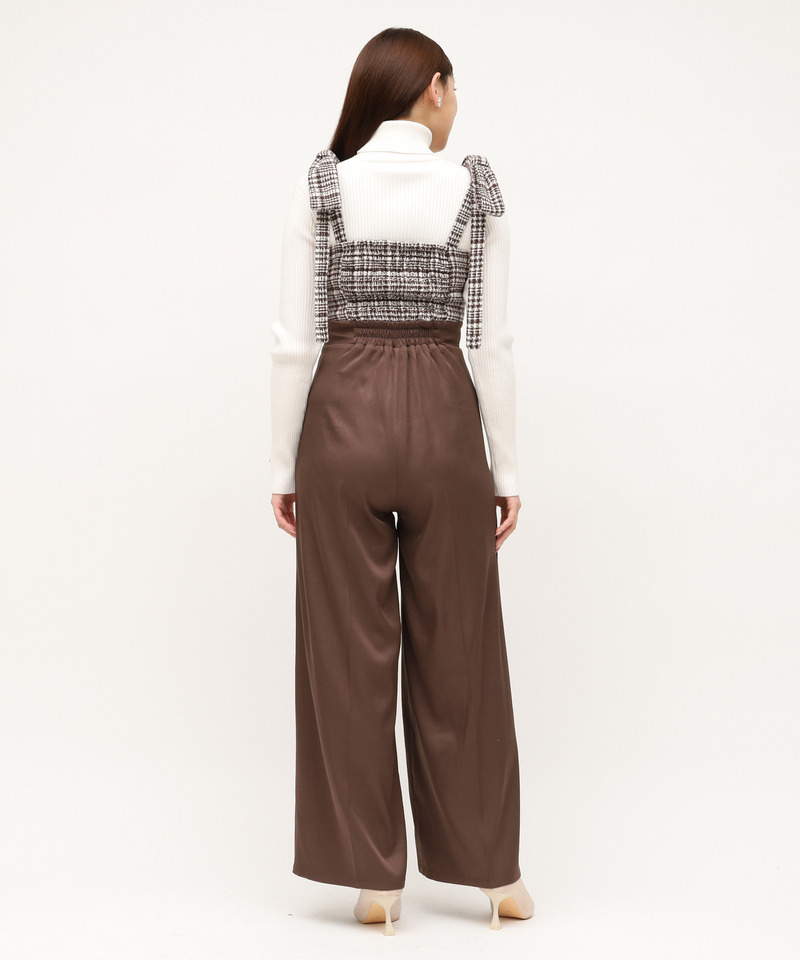 ショルダーリボンチェックワイドオールインワン 詳細画像 ブラウン 3