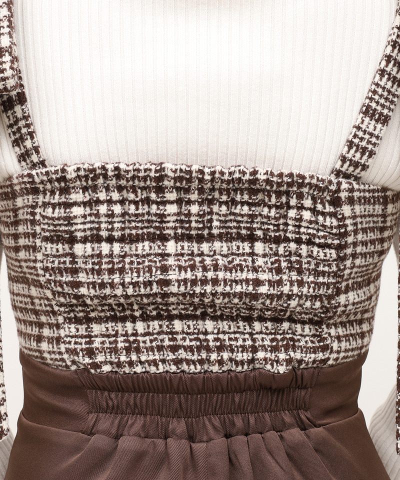 ショルダーリボンチェックワイドオールインワン 詳細画像 ブラウン 5