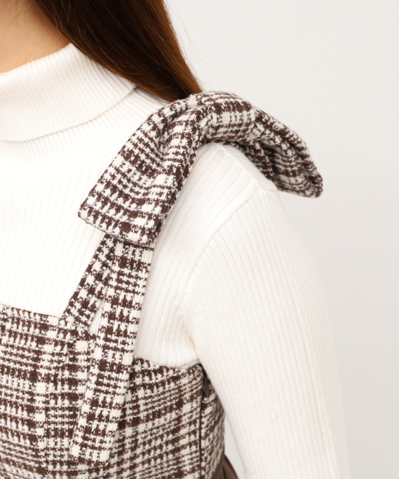 ショルダーリボンチェックワイドオールインワン 詳細画像 ブラウン 6