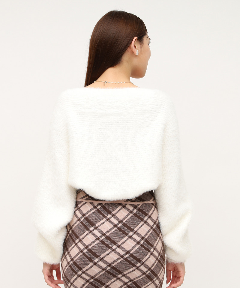 【セット購入】リボンチェックシャギーボレロアンサンブル&times;ヘムファーチェックタイトニットスカート 詳細画像 モカ&times;モカ 3