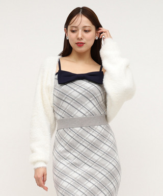 リボンチェックシャギーボレロアンサンブル