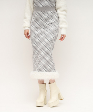 ヘムファーチェックタイトニットスカート
