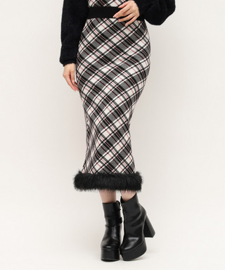 ヘムファーチェックタイトニットスカート