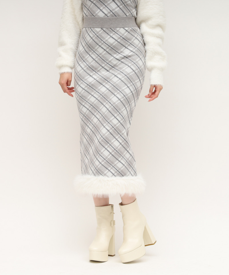 ヘムファーチェックタイトニットスカート 詳細画像 グレー 1