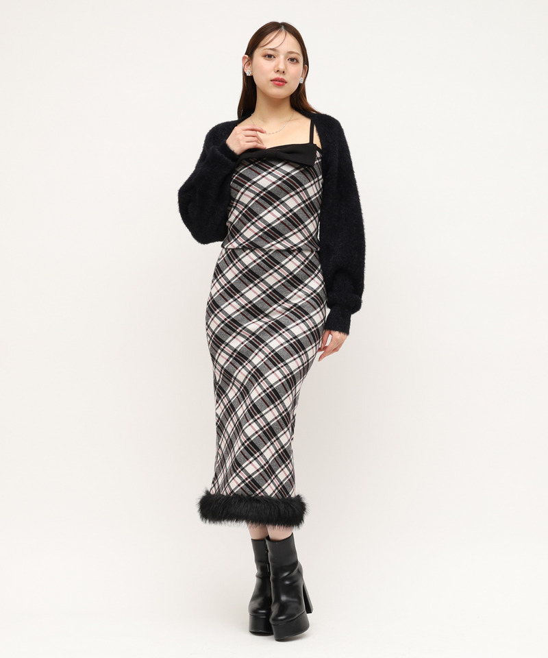 ヘムファーチェックタイトニットスカート 詳細画像 ブラック 2