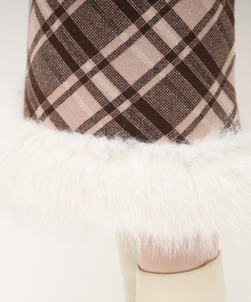 ヘムファーチェックタイトニットスカート 詳細画像 モカ 5