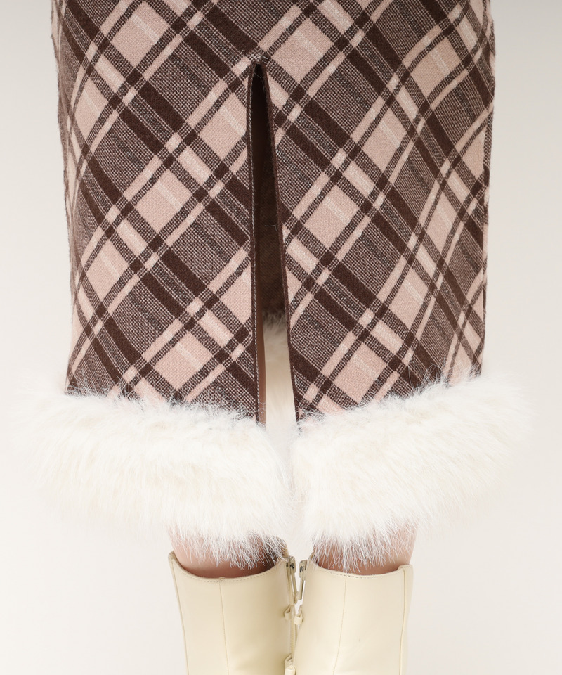 ヘムファーチェックタイトニットスカート 詳細画像 モカ 6