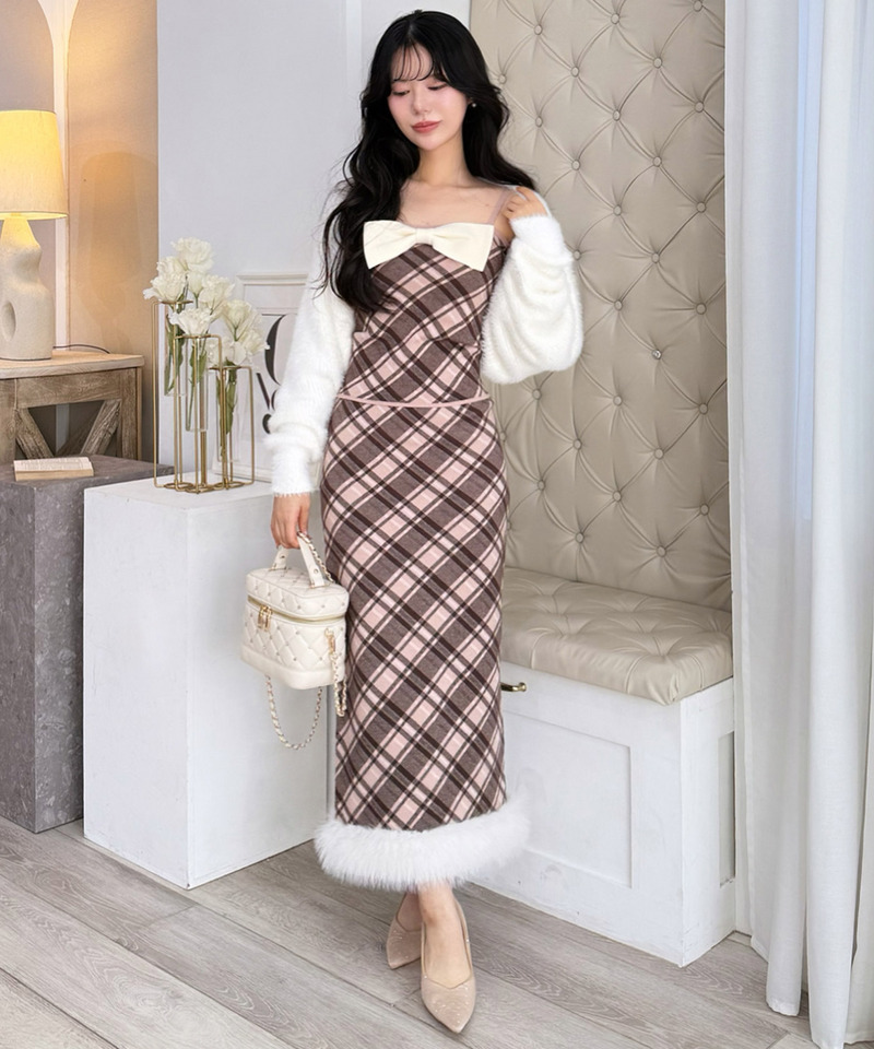 ヘムファーチェックタイトニットスカート 詳細画像 モカ 9