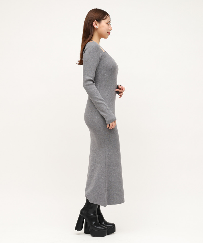 スパンコールニットタイトワンピース 詳細画像 グレー 3