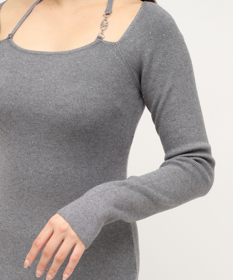 スパンコールニットタイトワンピース 詳細画像 グレー 6