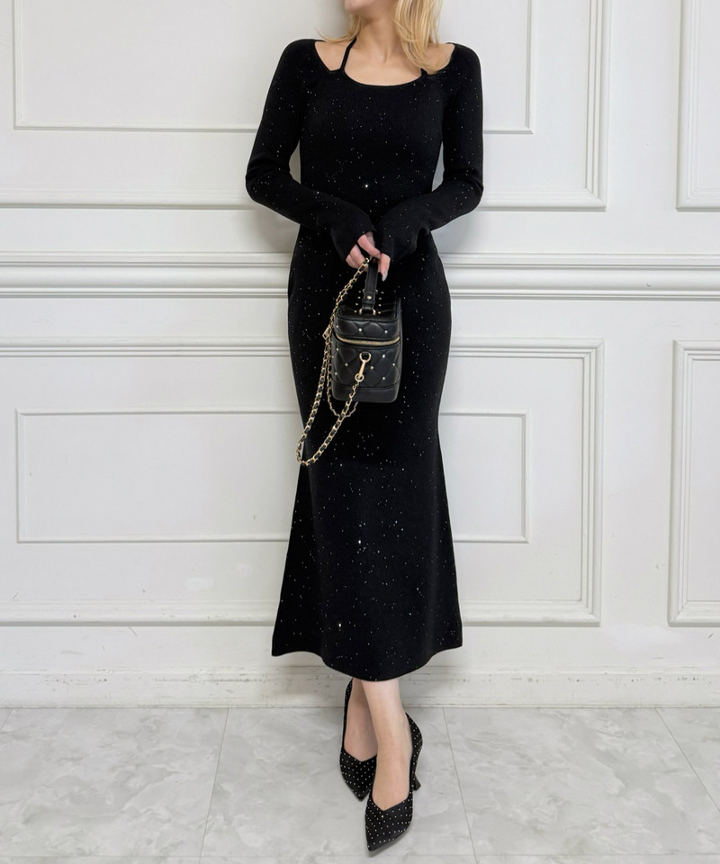 スパンコールニットタイトワンピース 詳細画像 ブラック 1