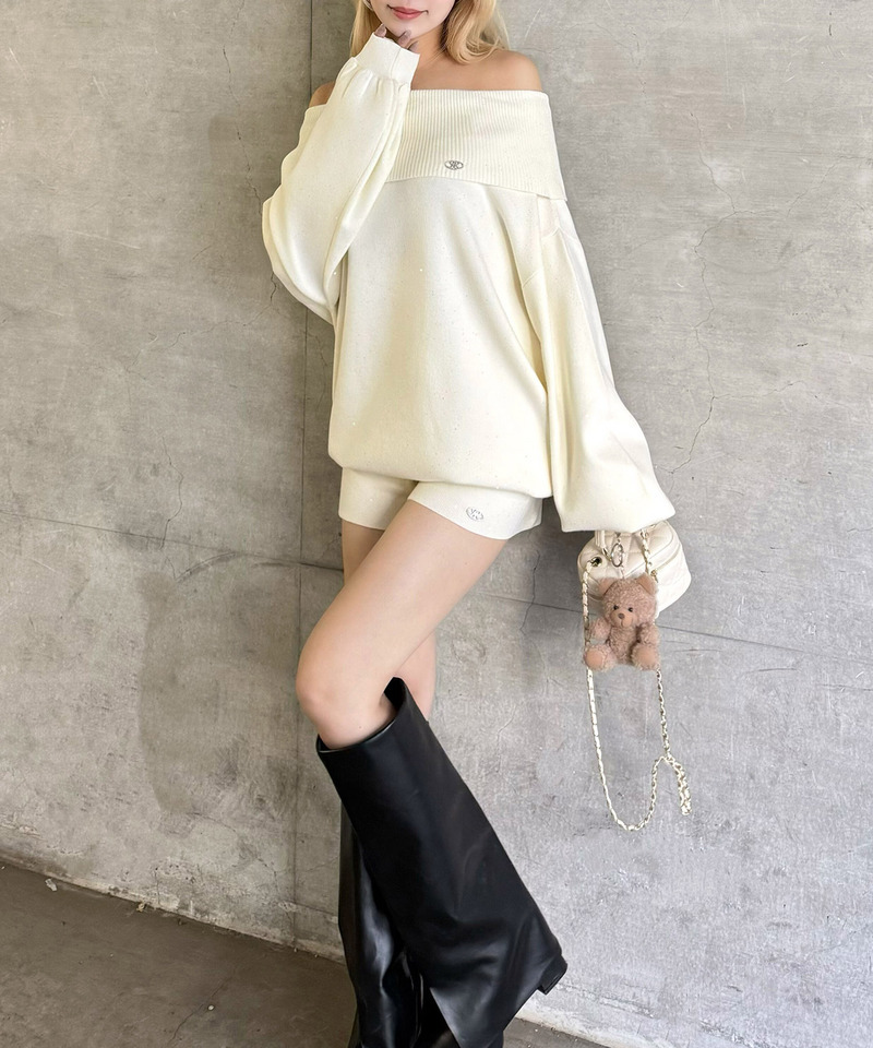 スパンコールニットオフショルトップス 詳細画像 オフホワイト 3