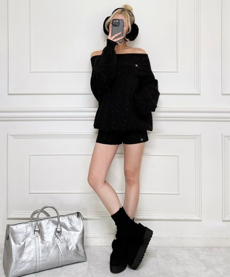 スパンコールニットオフショルトップス 詳細画像 ブラック 10