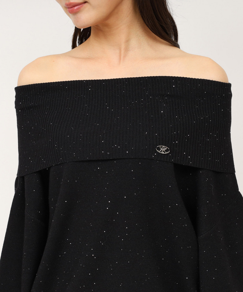 スパンコールニットオフショルトップス 詳細画像 ブラック 4