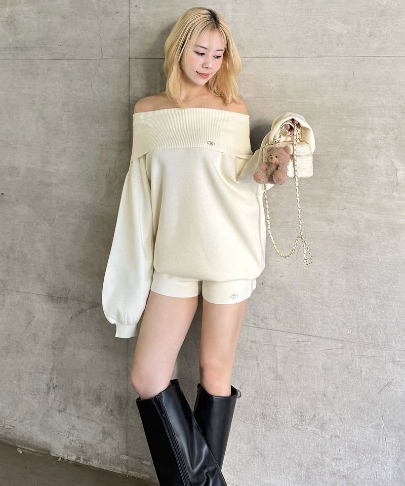 スパンコールニットショートパンツ 詳細画像 オフホワイト 1