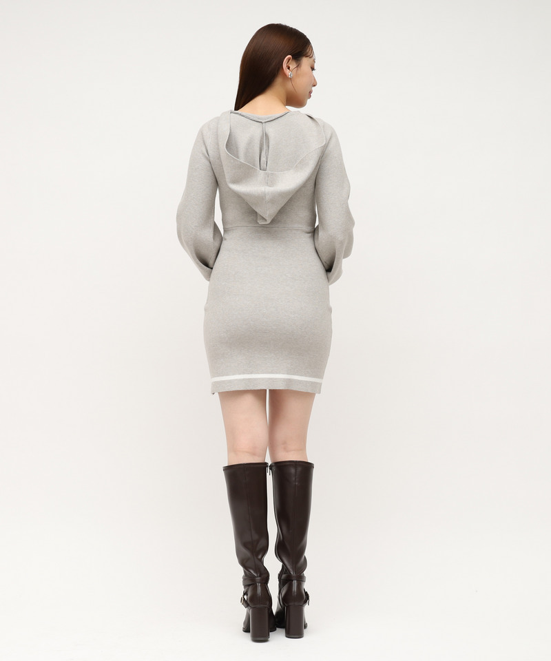 ケーブル配色リボンフーディーミニワンピース 詳細画像 グレー 3