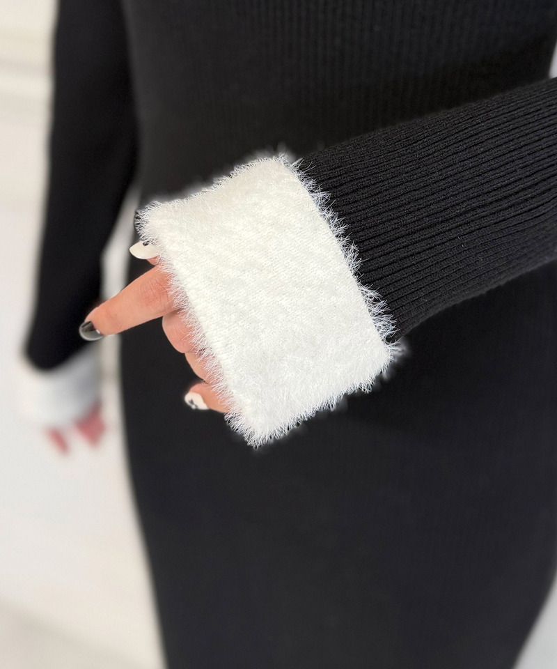 配色スキッパーニットワンピース 詳細画像 ブラック 5