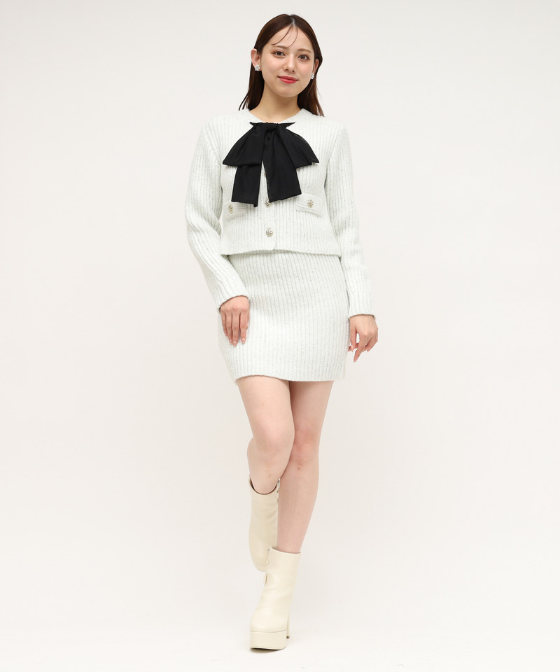 異素材リボンラメニットカーデトップス 詳細画像 オフホワイト 2