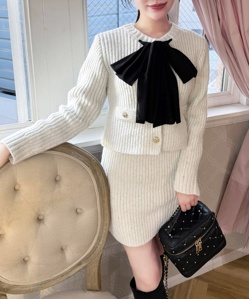 異素材リボンラメニットカーデトップス 詳細画像 オフホワイト 4