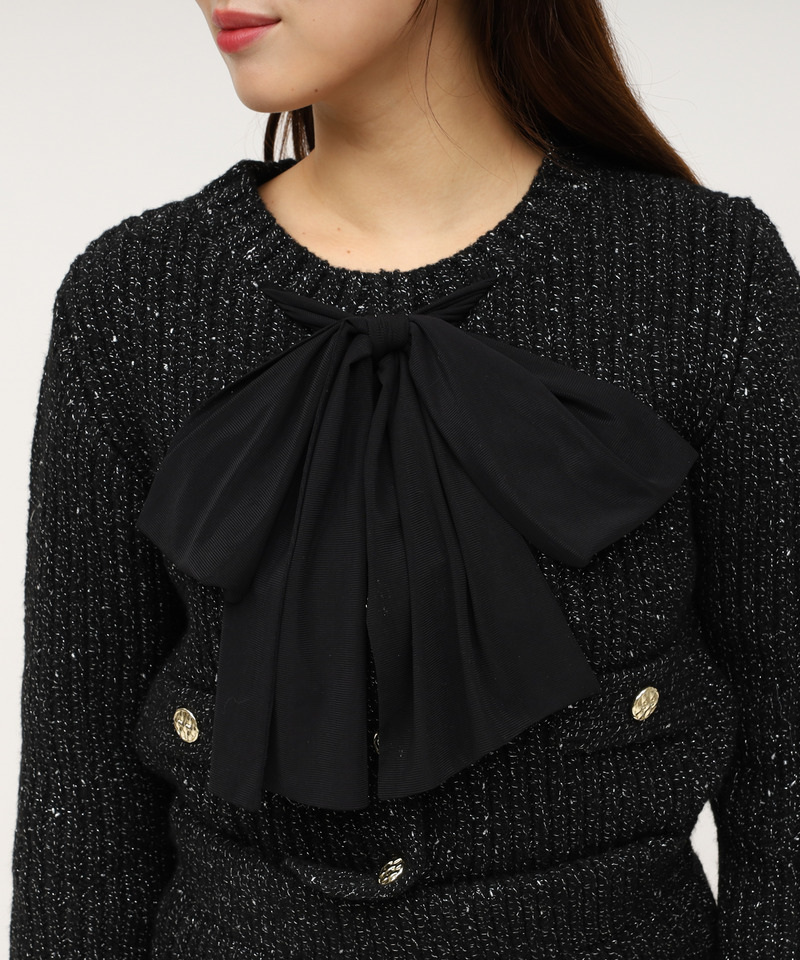 異素材リボンラメニットカーデトップス 詳細画像 ブラック 4