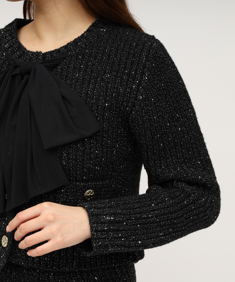 異素材リボンラメニットカーデトップス 詳細画像 ブラック 5