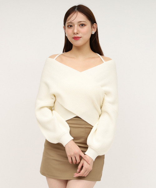 フロントカシュクールニットトップス 詳細画像