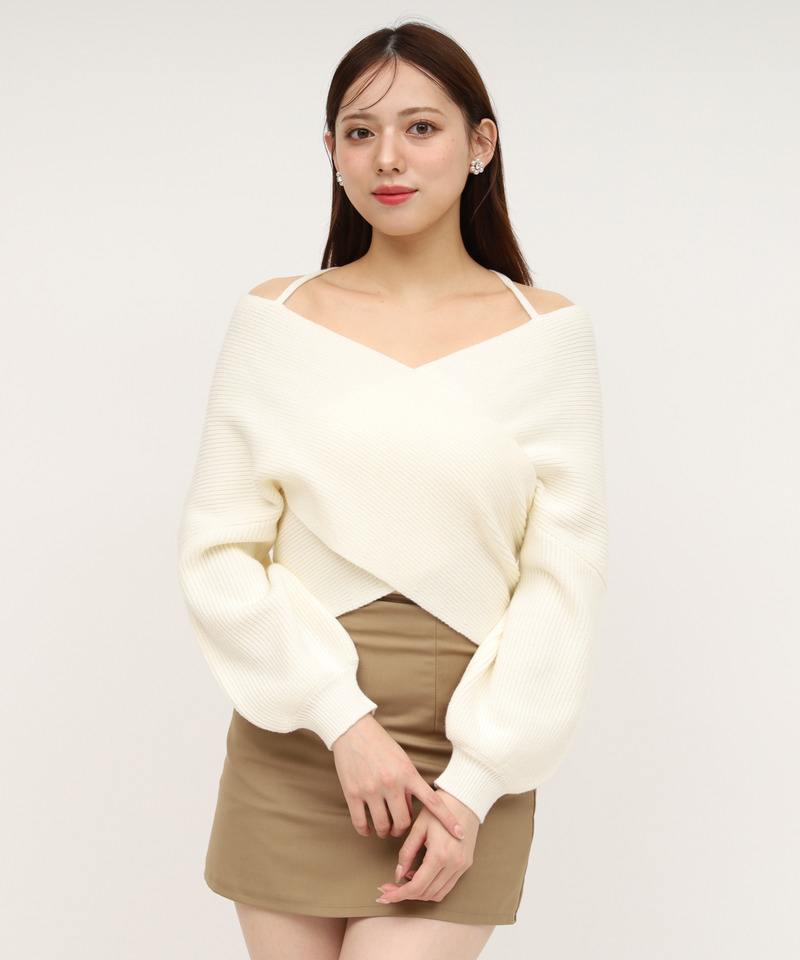 フロントカシュクールニットトップス 詳細画像 オフホワイト 1