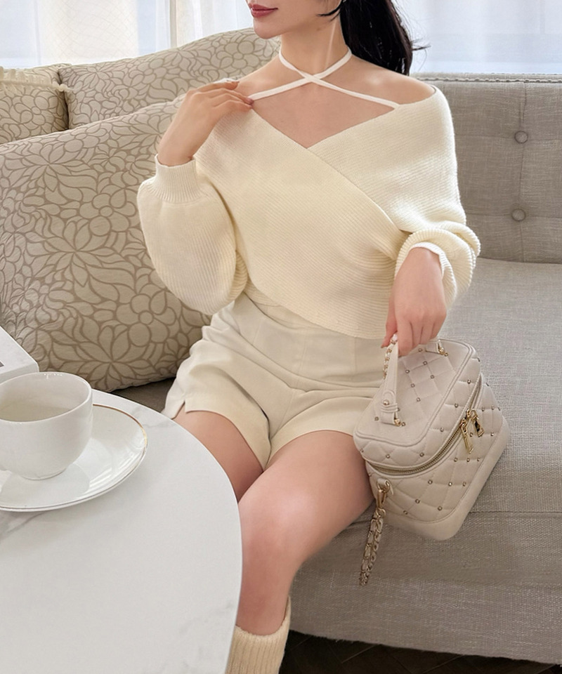 フロントカシュクールニットトップス 詳細画像 オフホワイト 2